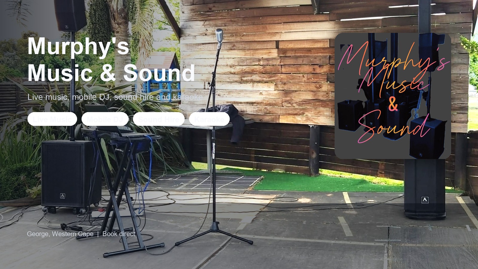 Murphy's Music and Sound branded cover with live setup and logo