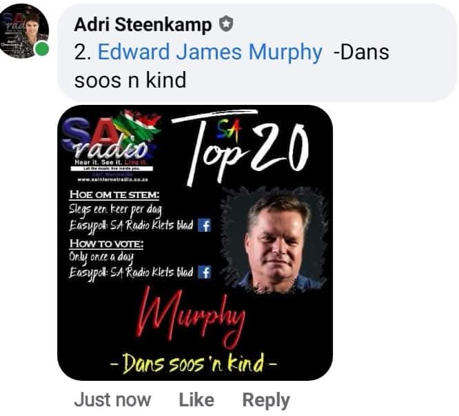 Social post showing Murphy in a top 20 radio voting feature