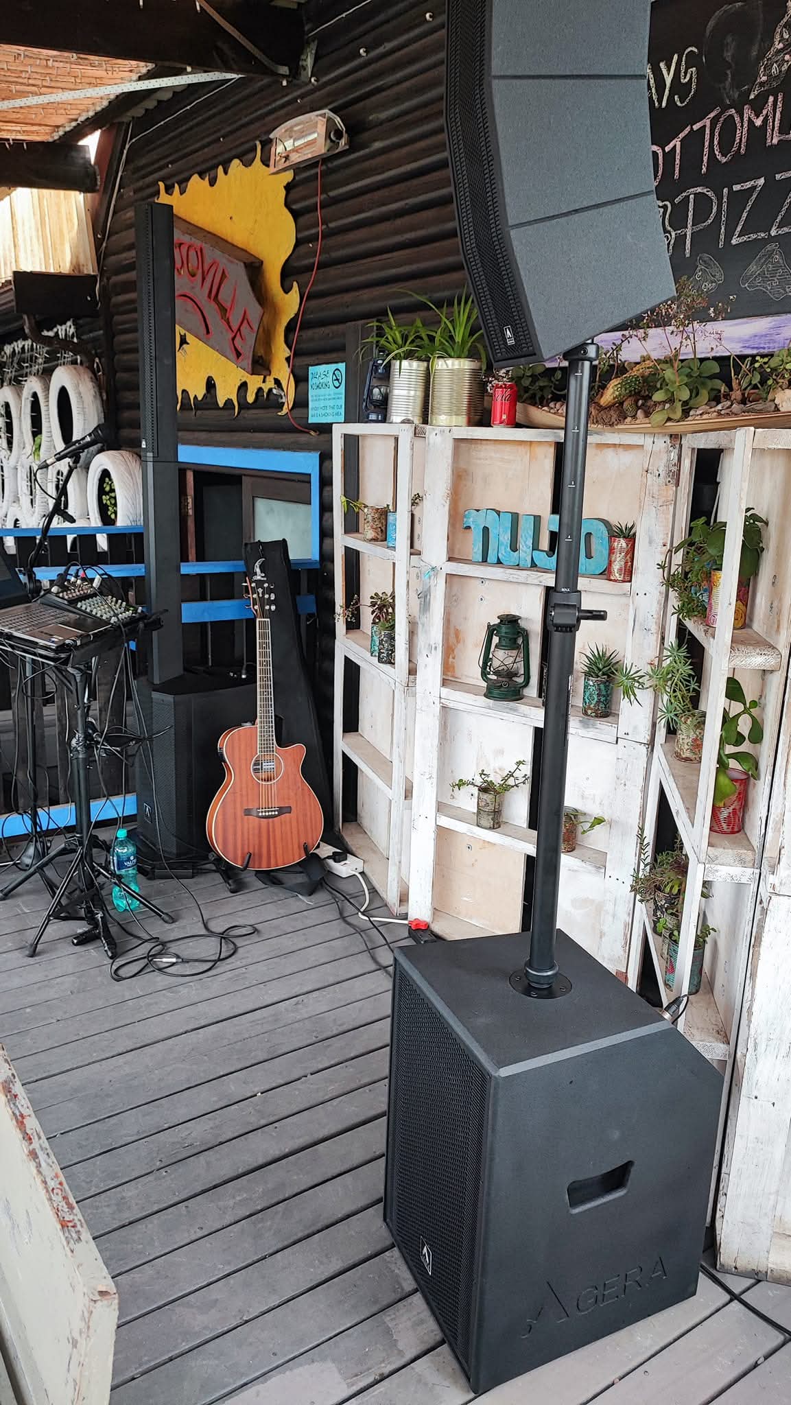 Professional speaker and guitar display for venue setup